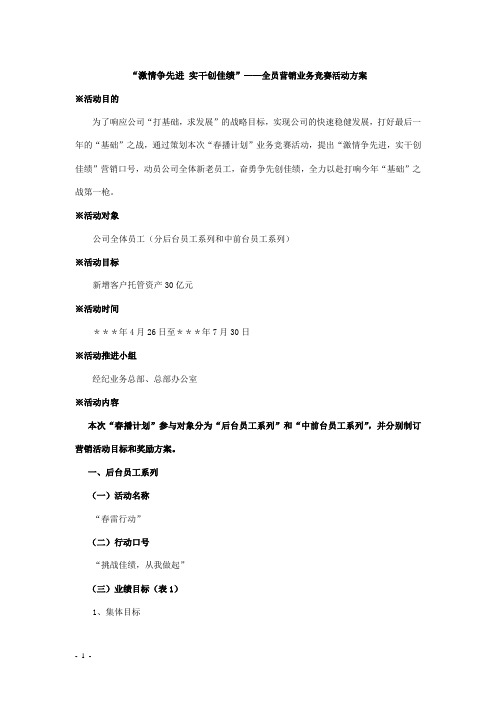 “激情争先进_实干创佳绩”---全员营销业务竞赛活动方案