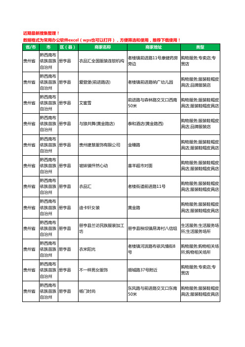 2020新版贵州省黔西南布依族苗族自治州册亨县服装工商企业公司商家名录名单黄页联系方式大全41家