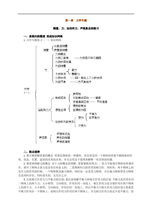 力学专题 测量、力、运动和力、声现象总结练习 初中物理