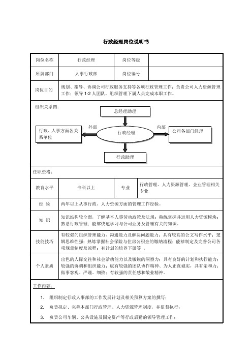 行政经理岗位说明书