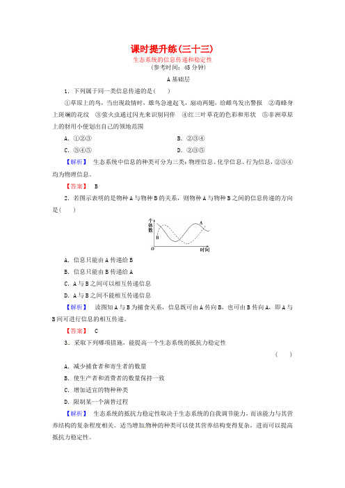 2019高考生物一轮复习：课时提升练33-生态系统的信息传递和稳定性(含解析)