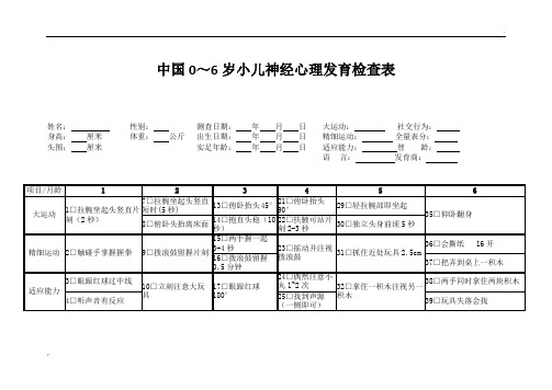 中国0-6岁小儿神经心理发育检测表(量表)