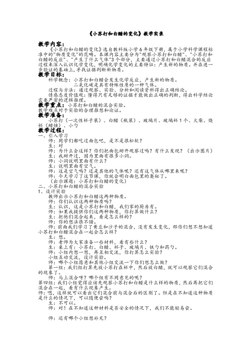 六年级下册科学教案- 2.4 小苏打和白醋的变化 ｜教科版