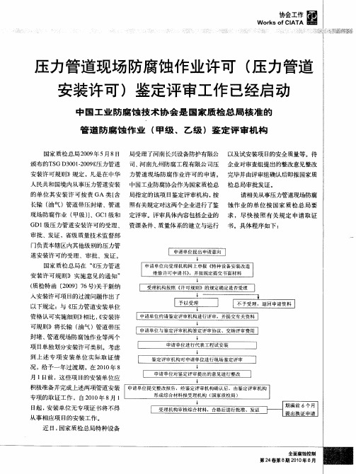 压力管道现场防腐蚀作业许可(压力管道安装许可)鉴定评审工作已经启动