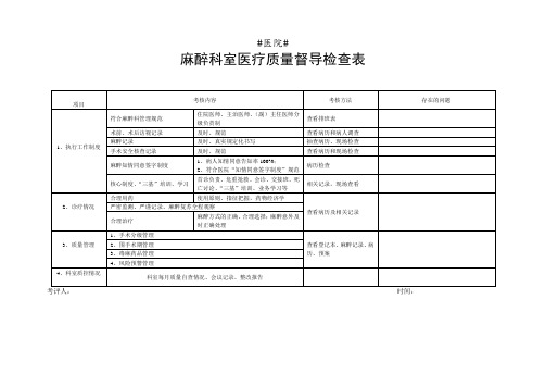 麻醉科医疗质量安全督导检查表