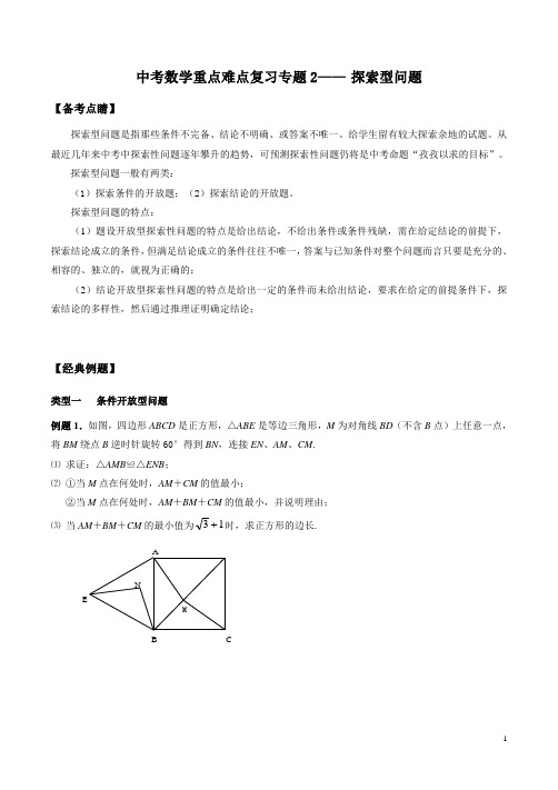 中考数学重点难点复习专题2 ——探索型问题