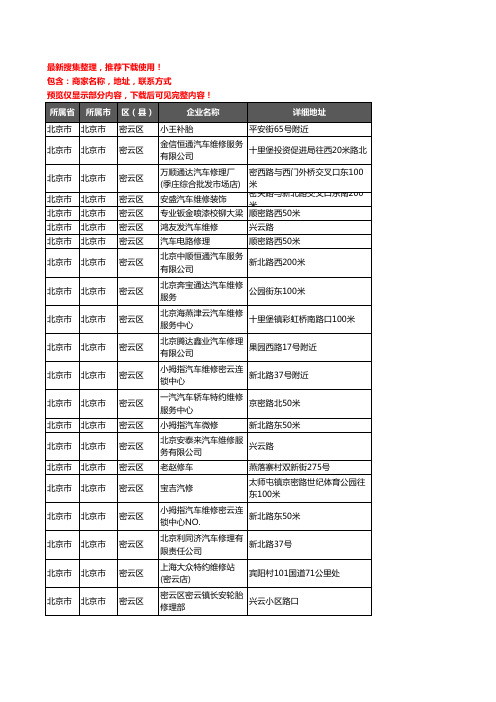 新版北京市北京市密云区汽车维修企业公司商家户名录单联系方式地址大全107家
