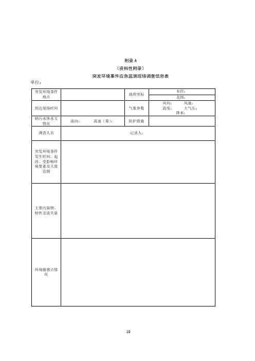 突发环境事件应急监测现场调查信息表、快报编制参考提纲、流程示意图