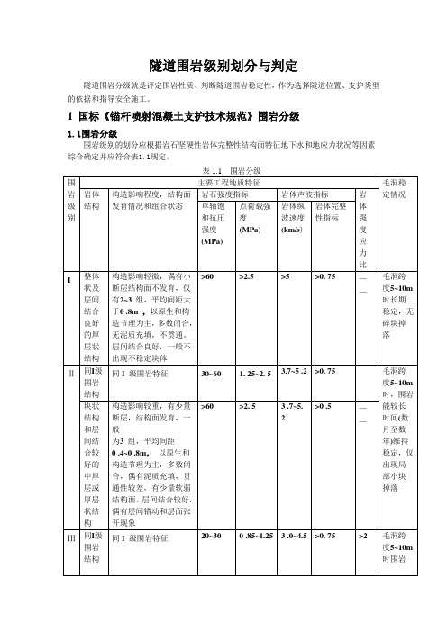 隧道围岩级别划分与判定