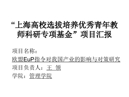 “上海高校选拔培养优秀青年教师科研专项基金”项目汇报