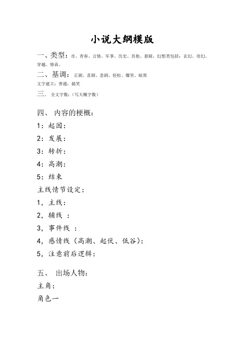 小说大纲模版