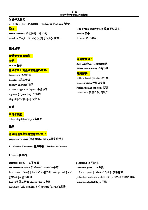 TPO听力按学科分类词汇