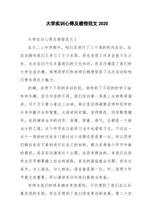 大学实训心得及感悟范文2020