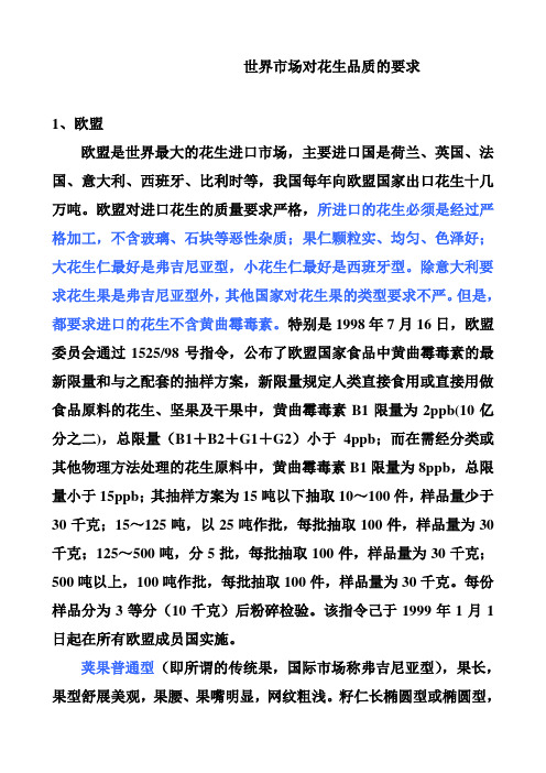 世界市场对花生品质的要求