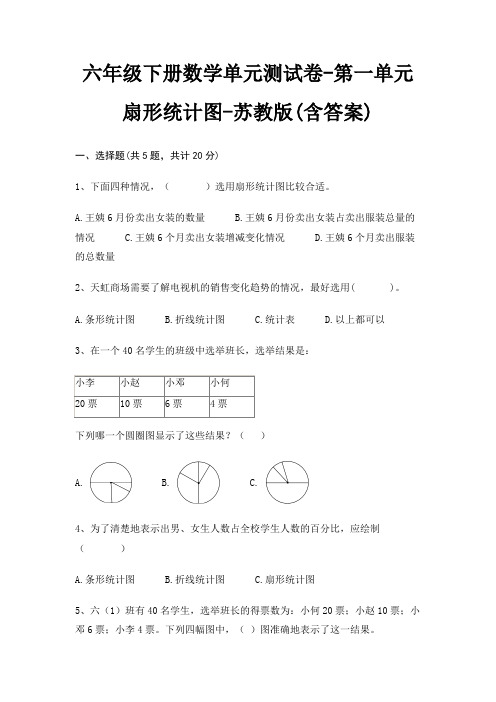 六年级下册数学单元测试卷-第一单元 扇形统计图-苏教版(含答案)