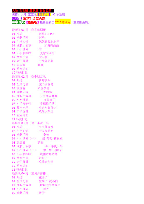 巧虎2013年宝宝版、幼幼版、快乐版、成长版详细目录