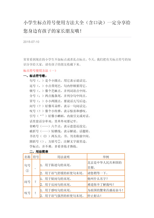 小学生标点符号使用方法大全含口诀一定给您身边有孩子的家长朋友哦