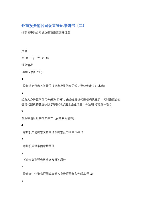 外商投资的公司设立登记申请书精选2篇