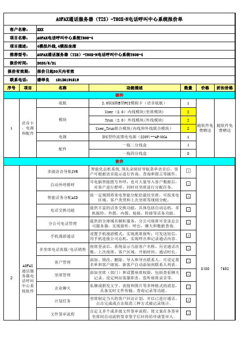 AOFAX通话服务器(TIS)-T80X-N电话呼叫中心系统报价单