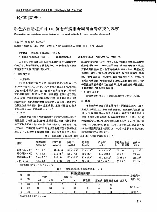 彩色多普勒超声对118例老年病患者周围血管病变的观察