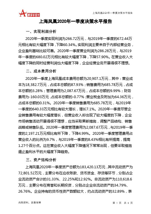 上海凤凰2020年一季度决策水平分析报告