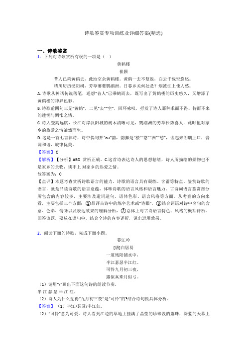 诗歌鉴赏专项训练及详细答案(精选)