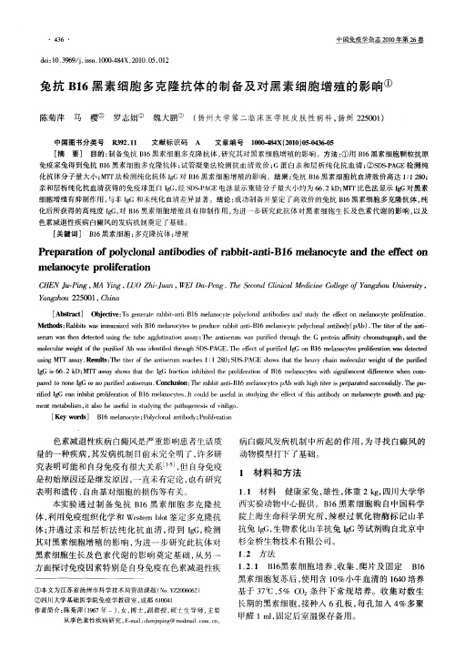 兔抗B16黑素细胞多克隆抗体的制备及对黑素细胞增殖的影响