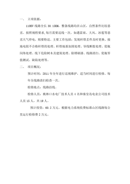 110KV线路运行维护及检修项目可行性投资申请报告计划书
