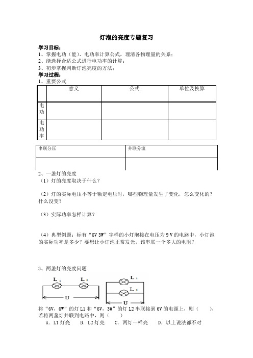灯泡的亮度复习学案