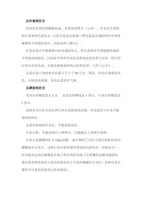 如何区分花岗岩、石灰岩和玄武岩