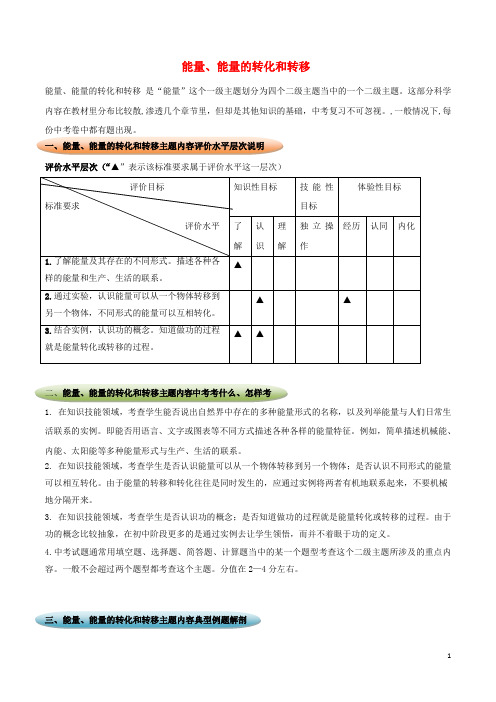 中考物理总复习(下册)九 能量、能量的转化和转移试题