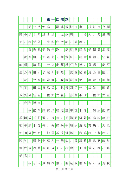 2019年三年级作文-第一次炖鸡
