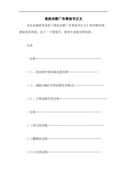 某洗衣粉广告策划书正文