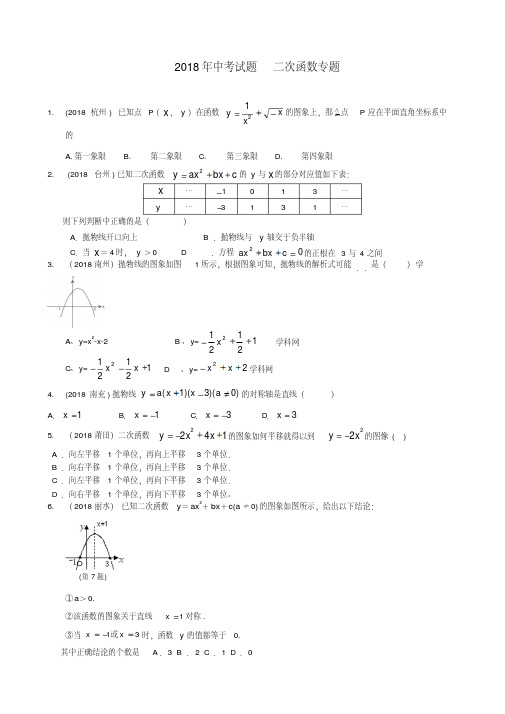 最新-2018年中考数学试题分类汇编--二次函数专题人教新课标版精品