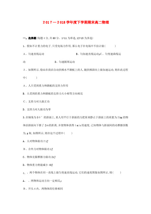 高二物理下学期期末考试试题