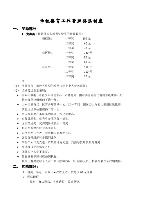 学校德育工作管理奖惩制度