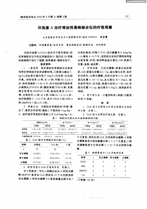 环孢素A治疗难治性肾病综合征的疗效观察