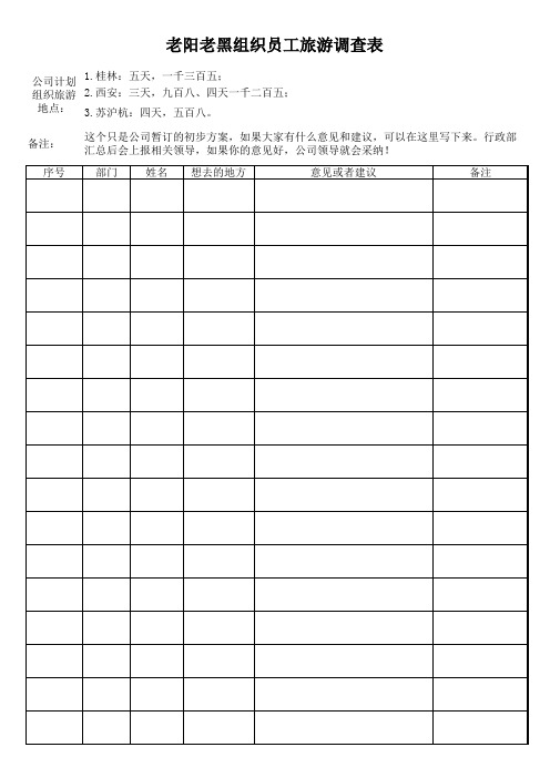 员工旅游调查表1.xls