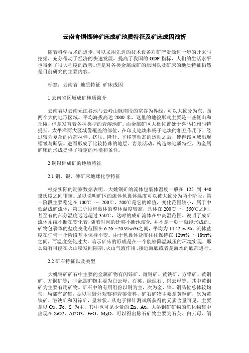 云南含铜银砷矿床成矿地质特征及矿床成因浅析