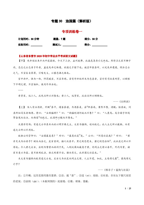 30  治国篇(解析版)中考语文