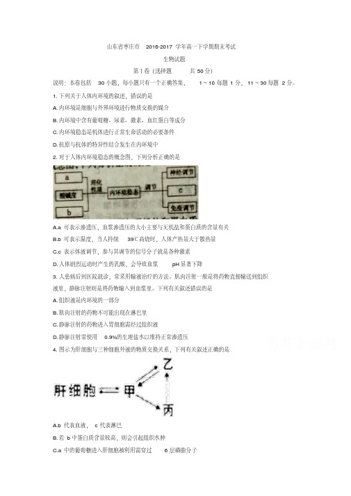 山东省枣庄市2016-2017学年高一下学期期末考试生物试题含答案