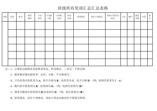 所有奖项汇总表格