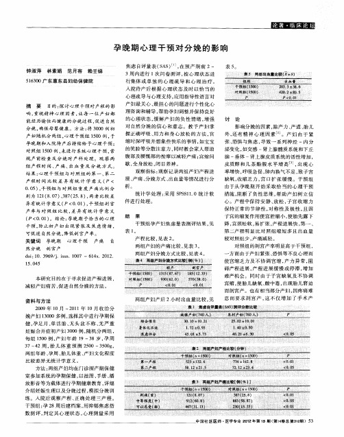 孕晚期心理干预对分娩的影响