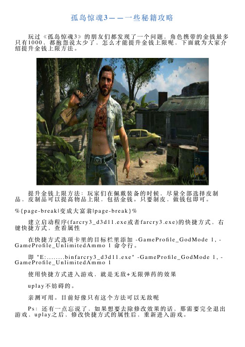 孤岛惊魂3——一些秘籍攻略