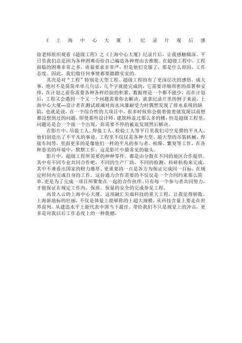 《超级工程》之《上海中心大厦》观后感