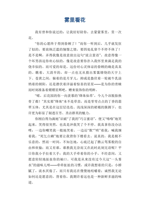 高中生小说习作范文：雾里看花