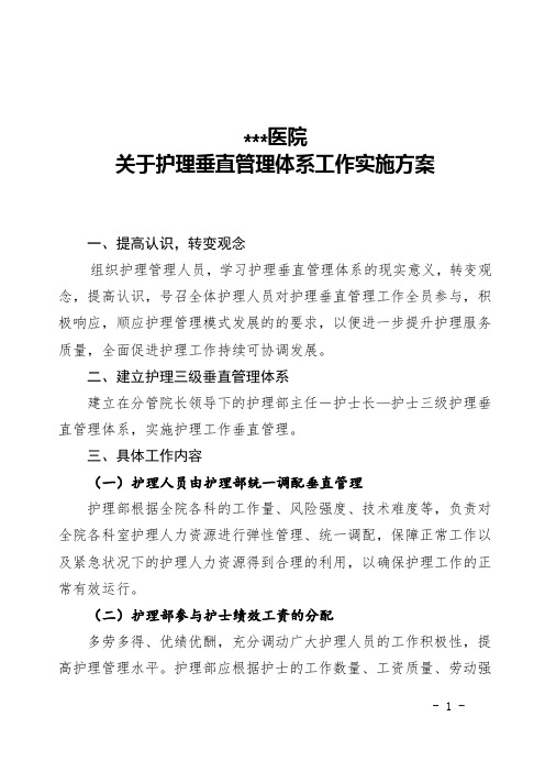 医院护理垂直管理体系工作方案