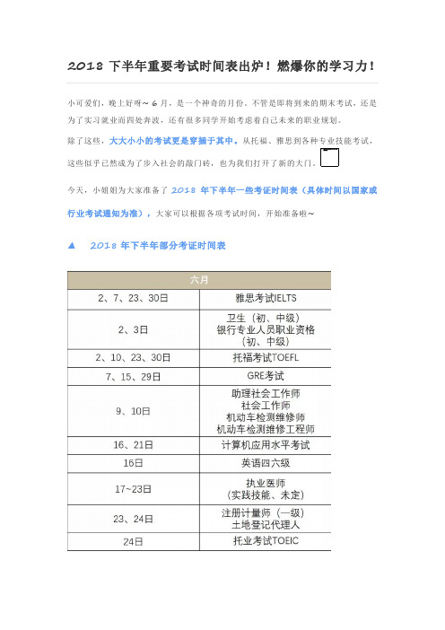 2018下半年重要考试时间表出炉!燃爆你的学习力!