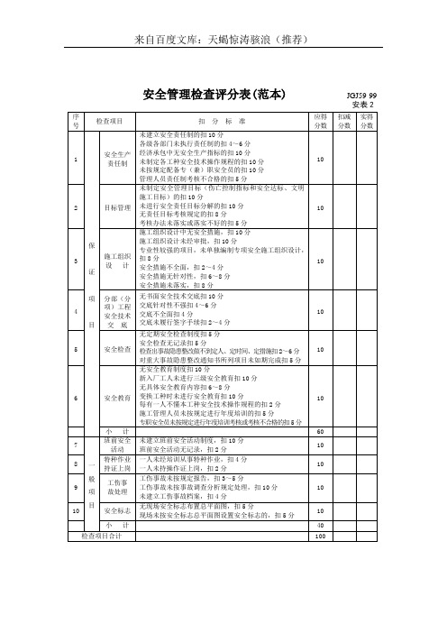 安全管理检查评分表(范本)