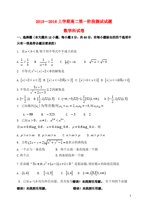辽宁省东北育才学校2015_2016学年高二数学上学期第一次阶段测试试题